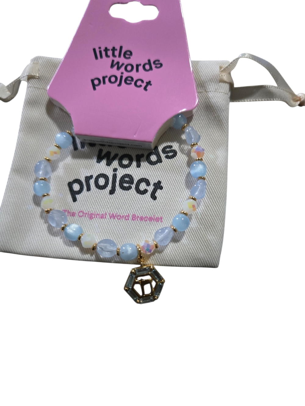 Little Words Project Blue & Gold Beaded Charm Bracelet